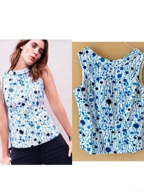BODEN Anthropologie Martha Retro Top in Blue and White US10